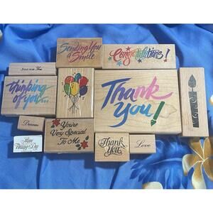 Vintage Wooden Stamps Great For Scrapbooking/Cards. lot Of 12 Celebration/other